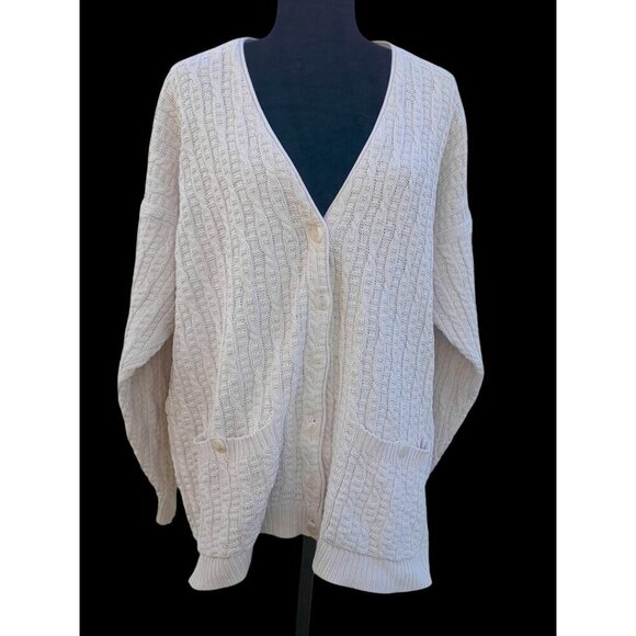 Vintage Jeanne Pierre Ireland Cableknit Chunky Oversized Slouchy Cardigan Size M - Picture 1 of 12